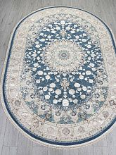 Овальный ковер обычный ворс ZARINA A050B D.BLUE SHIRINK / CREAM Овал