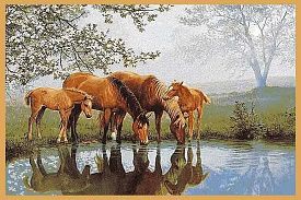 Шерстяной пейзажный ковер из шерсти Hunnu 6S1027 82 водопой